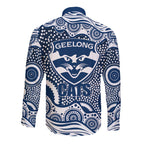 Geelong Cats Long Sleeve Button Shirt Aboriginal Dot Pattern - Football Mascot Heritage Pride