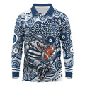 Geelong Cats Long Sleeve Polo Shirt Aboriginal Dot Pattern - Football Mascot Heritage Pride