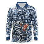 Geelong Cats Long Sleeve Polo Shirt Aboriginal Dot Pattern - Football Mascot Heritage Pride