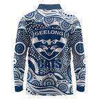 Geelong Cats Long Sleeve Polo Shirt Aboriginal Dot Pattern - Football Mascot Heritage Pride