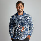 Geelong Cats Long Sleeve Polo Shirt Aboriginal Dot Pattern - Football Mascot Heritage Pride