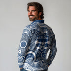 Geelong Cats Long Sleeve Polo Shirt Aboriginal Dot Pattern - Football Mascot Heritage Pride