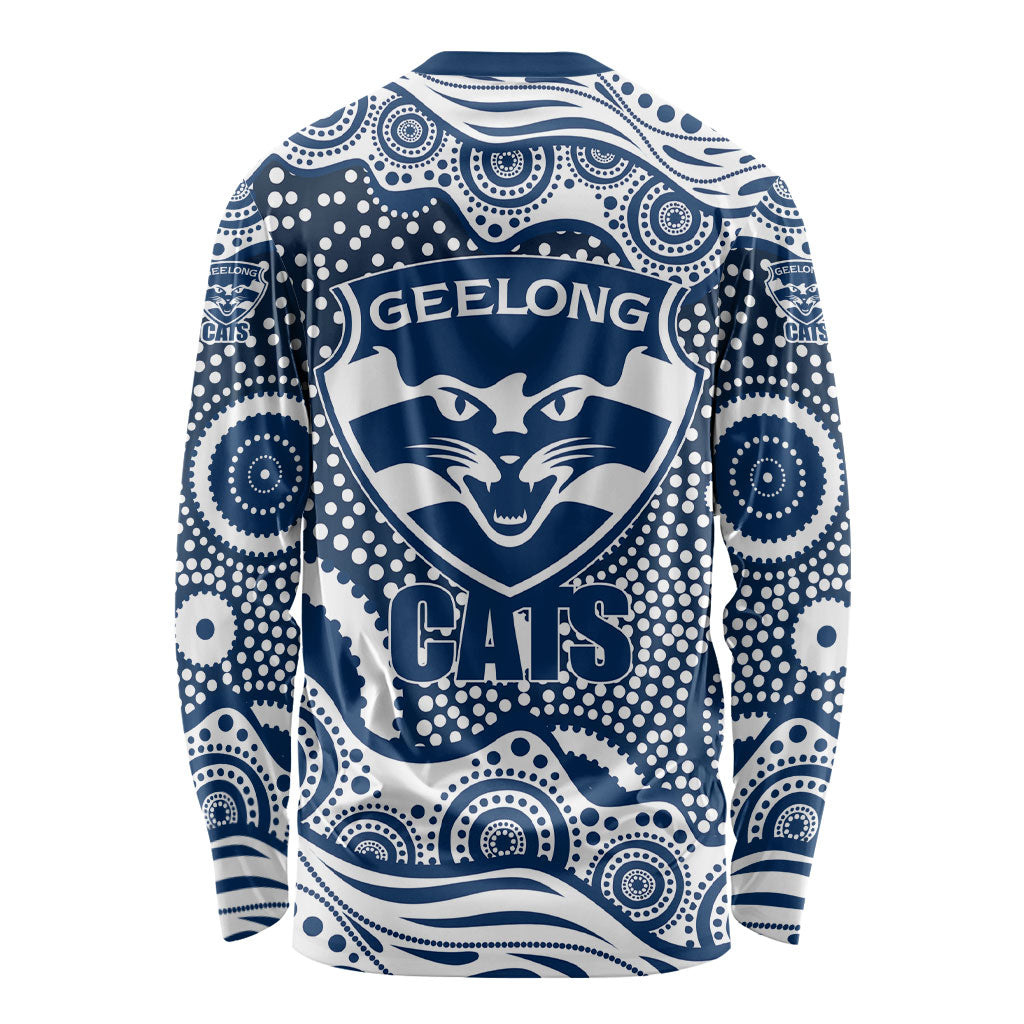 Geelong Cats Long Sleeve Shirt Aboriginal Dot Pattern - Football Mascot Heritage Pride