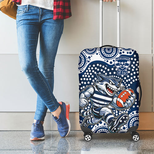 Geelong Cats Luggage Cover Aboriginal Dot Pattern - Football Mascot Heritage Pride