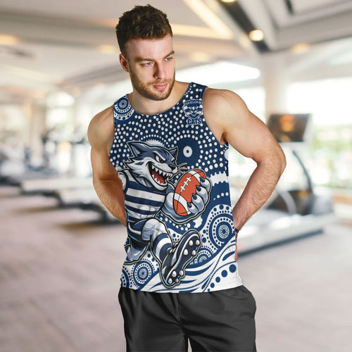 Geelong Cats Men Tank Top Aboriginal Dot Pattern - Football Mascot Heritage Pride
