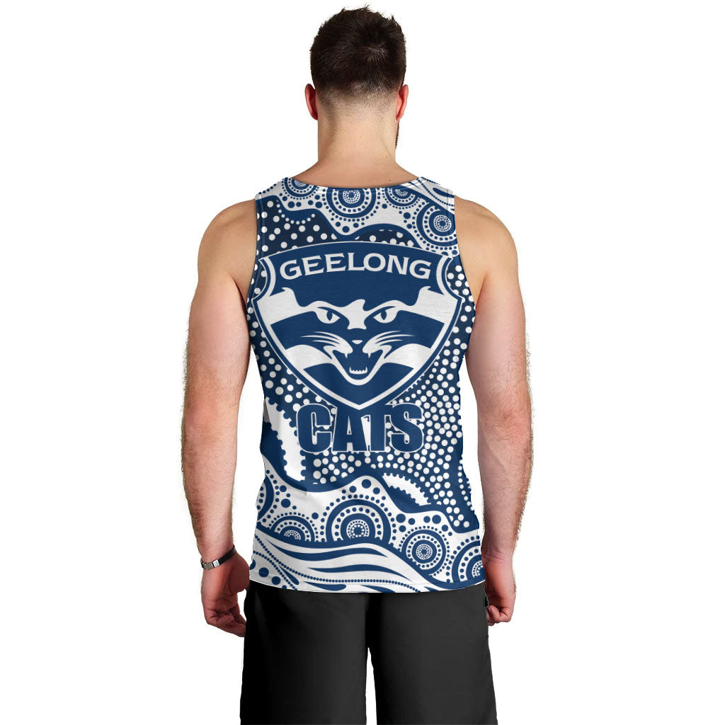 Geelong Cats Men Tank Top Aboriginal Dot Pattern - Football Mascot Heritage Pride