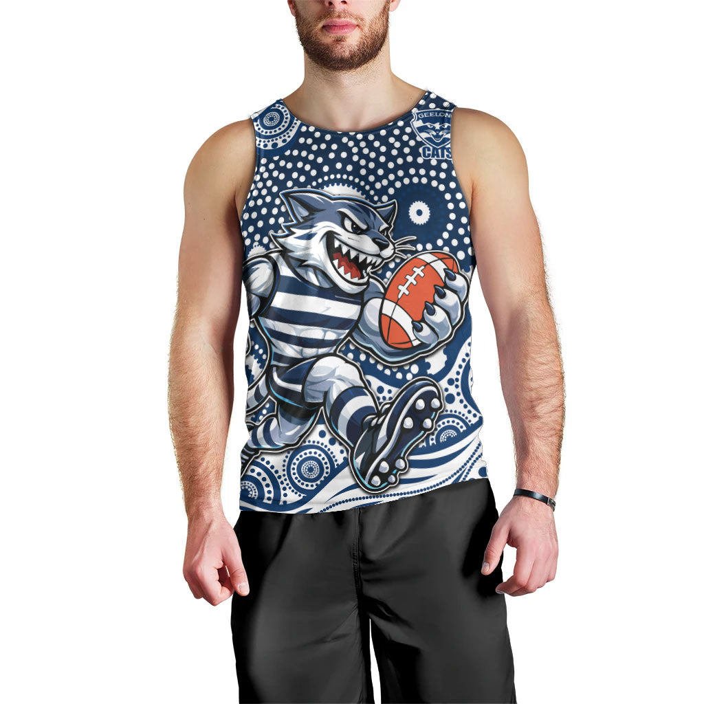 Geelong Cats Men Tank Top Aboriginal Dot Pattern - Football Mascot Heritage Pride