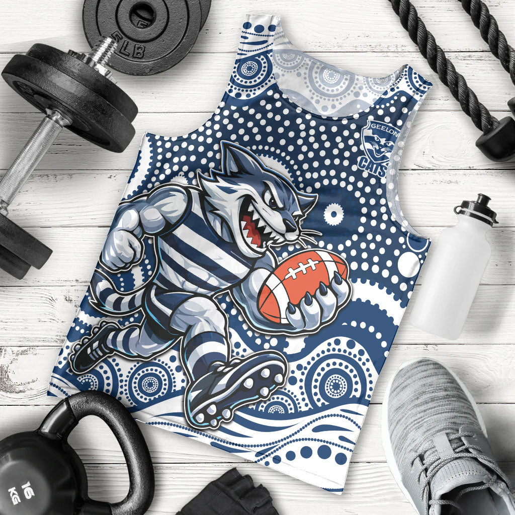 Geelong Cats Men Tank Top Aboriginal Dot Pattern - Football Mascot Heritage Pride