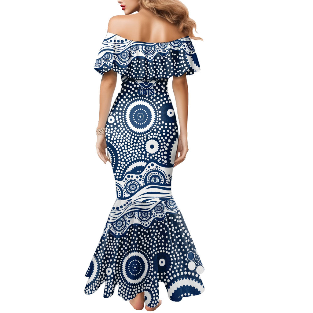 Geelong Cats Mermaid Dress Aboriginal Dot Pattern - Football Mascot Heritage Pride
