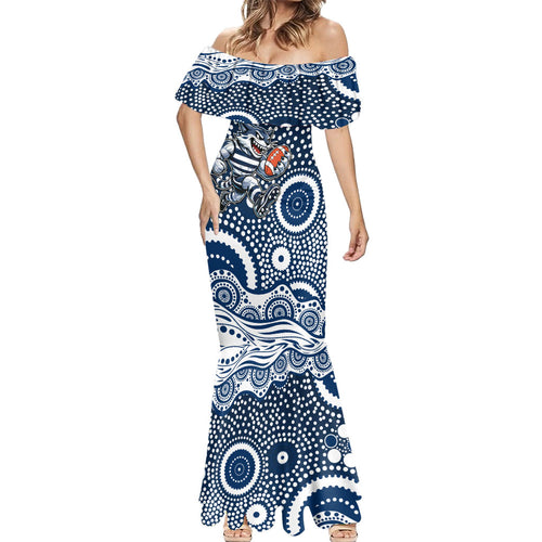 Geelong Cats Mermaid Dress Aboriginal Dot Pattern - Football Mascot Heritage Pride