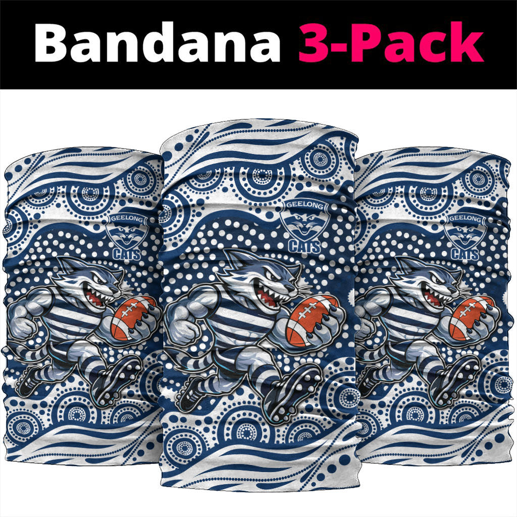 Geelong Cats Neck Gaiter Aboriginal Dot Pattern - Football Mascot Heritage Pride