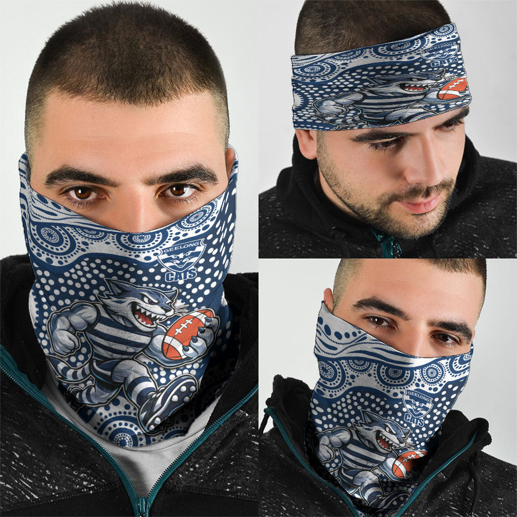 Geelong Cats Neck Gaiter Aboriginal Dot Pattern - Football Mascot Heritage Pride