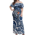 Geelong Cats Off Shoulder Maxi Dress Aboriginal Dot Pattern - Football Mascot Heritage Pride