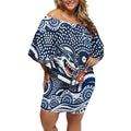 Geelong Cats Off Shoulder Short Dress Aboriginal Dot Pattern - Football Mascot Heritage Pride