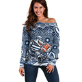 Geelong Cats Off Shoulder Sweater Aboriginal Dot Pattern - Football Mascot Heritage Pride