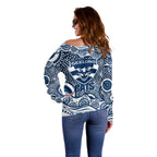 Geelong Cats Off Shoulder Sweater Aboriginal Dot Pattern - Football Mascot Heritage Pride