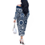 Geelong Cats Off The Shoulder Long Sleeve Dress Aboriginal Dot Pattern - Football Mascot Heritage Pride