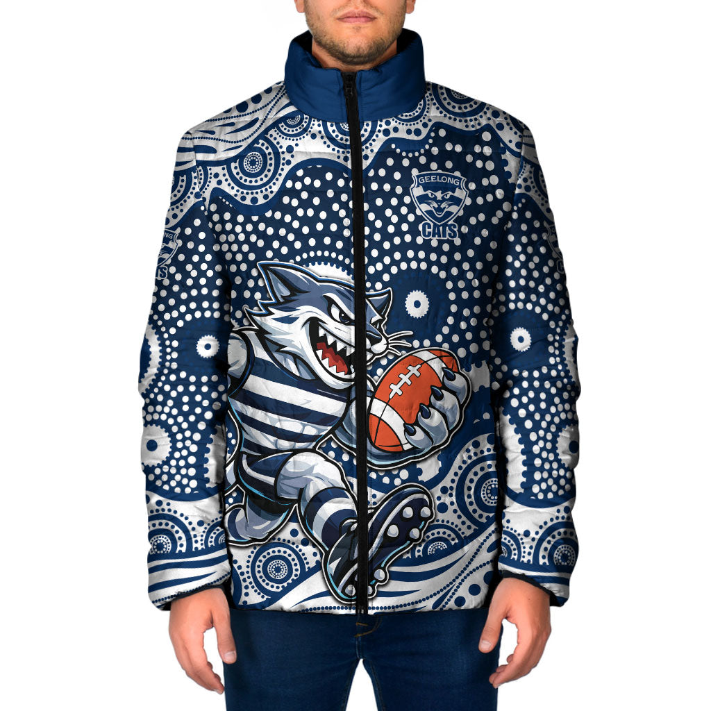 Geelong Cats Padded Jacket Aboriginal Dot Pattern - Football Mascot Heritage Pride