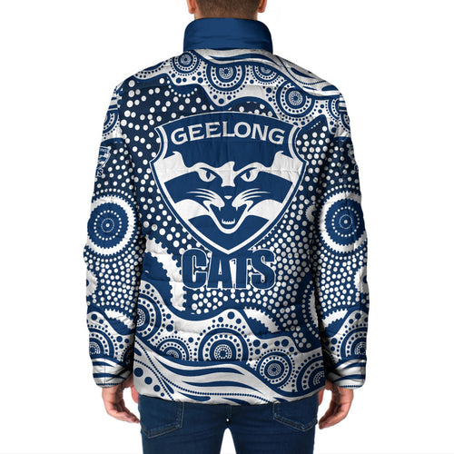 Geelong Cats Padded Jacket Aboriginal Dot Pattern - Football Mascot Heritage Pride