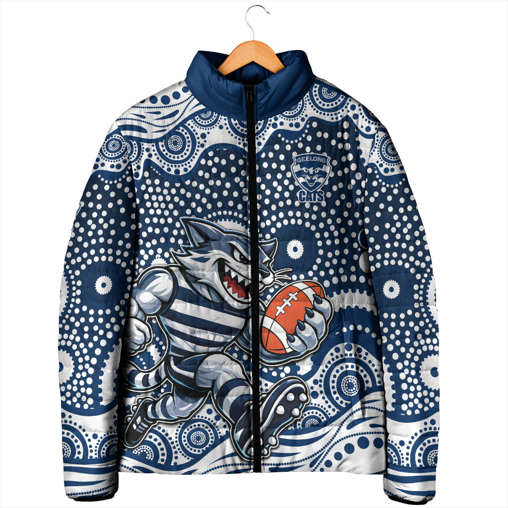 Geelong Cats Padded Jacket Aboriginal Dot Pattern - Football Mascot Heritage Pride