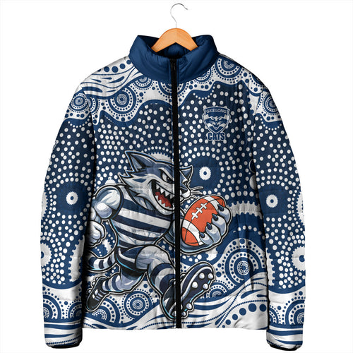 Geelong Cats Padded Jacket Aboriginal Dot Pattern - Football Mascot Heritage Pride