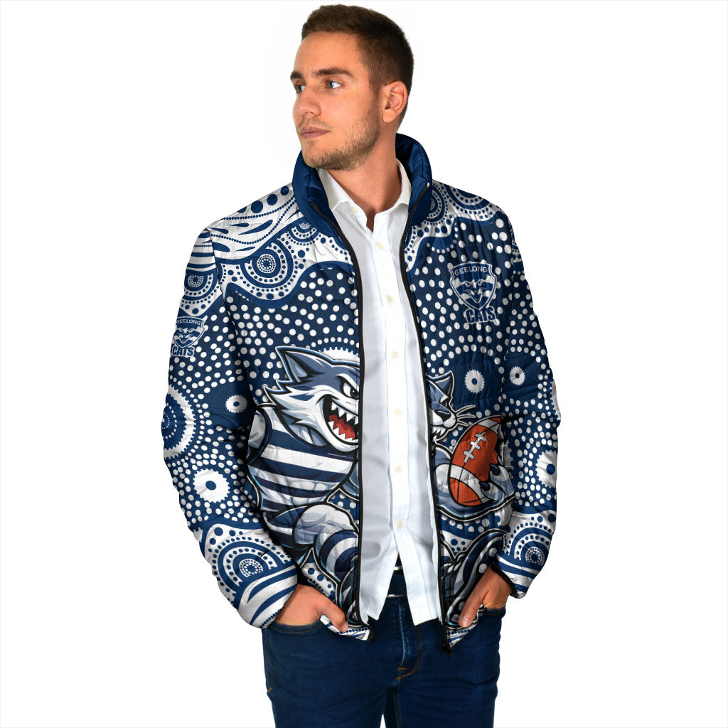 Geelong Cats Padded Jacket Aboriginal Dot Pattern - Football Mascot Heritage Pride