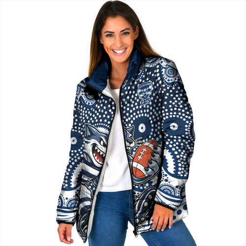 Geelong Cats Padded Jacket Aboriginal Dot Pattern - Football Mascot Heritage Pride