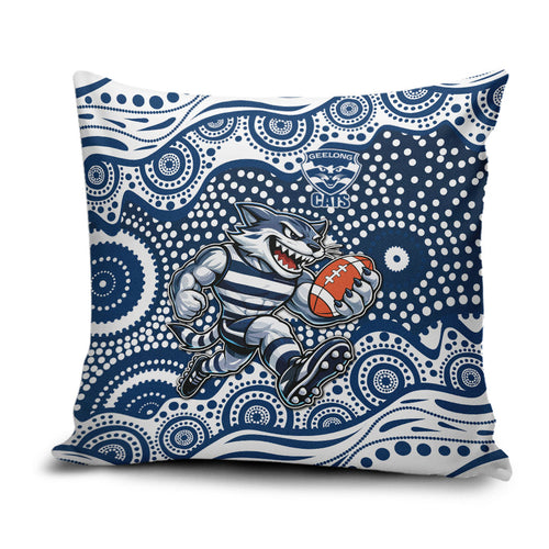 Geelong Cats Pillow Cover Aboriginal Dot Pattern - Football Mascot Heritage Pride
