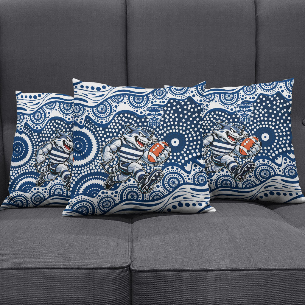 Geelong Cats Pillow Cover Aboriginal Dot Pattern - Football Mascot Heritage Pride