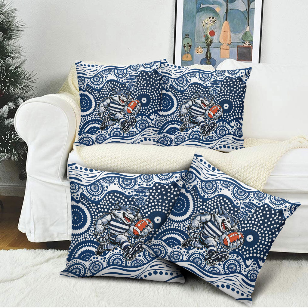 Geelong Cats Pillow Cover Aboriginal Dot Pattern - Football Mascot Heritage Pride