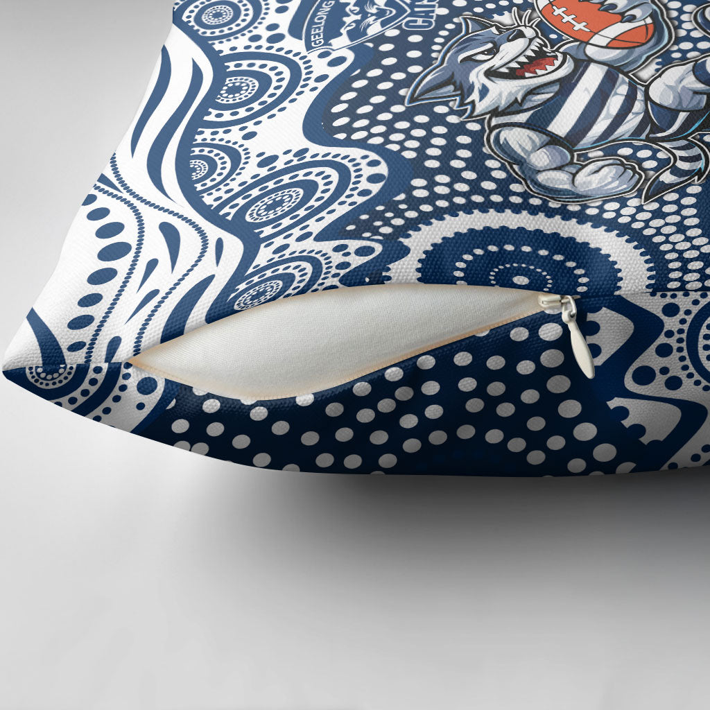 Geelong Cats Pillow Cover Aboriginal Dot Pattern - Football Mascot Heritage Pride
