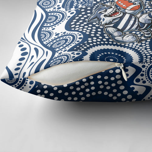 Geelong Cats Pillow Cover Aboriginal Dot Pattern - Football Mascot Heritage Pride