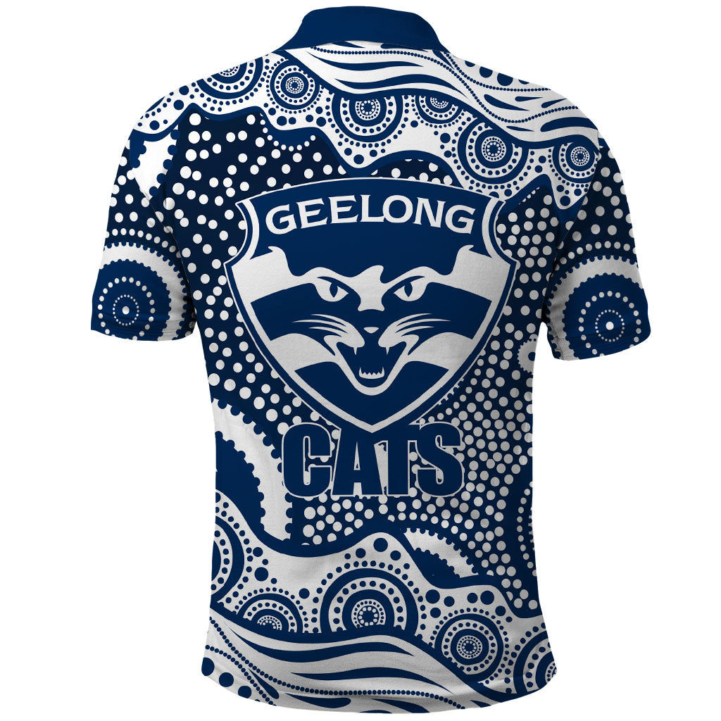 Geelong Cats Polo Shirt Aboriginal Dot Pattern - Football Mascot Heritage Pride