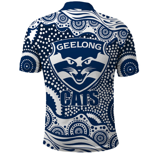 Geelong Cats Polo Shirt Aboriginal Dot Pattern - Football Mascot Heritage Pride