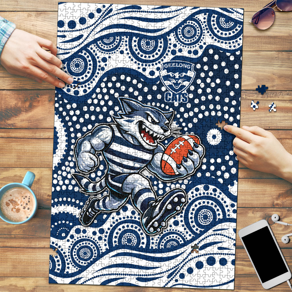 Geelong Cats Puzzle Aboriginal Dot Pattern - Football Mascot Heritage Pride