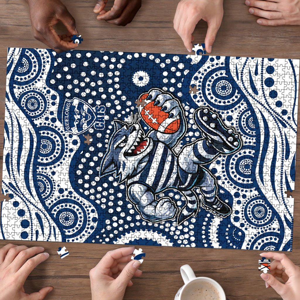 Geelong Cats Puzzle Aboriginal Dot Pattern - Football Mascot Heritage Pride