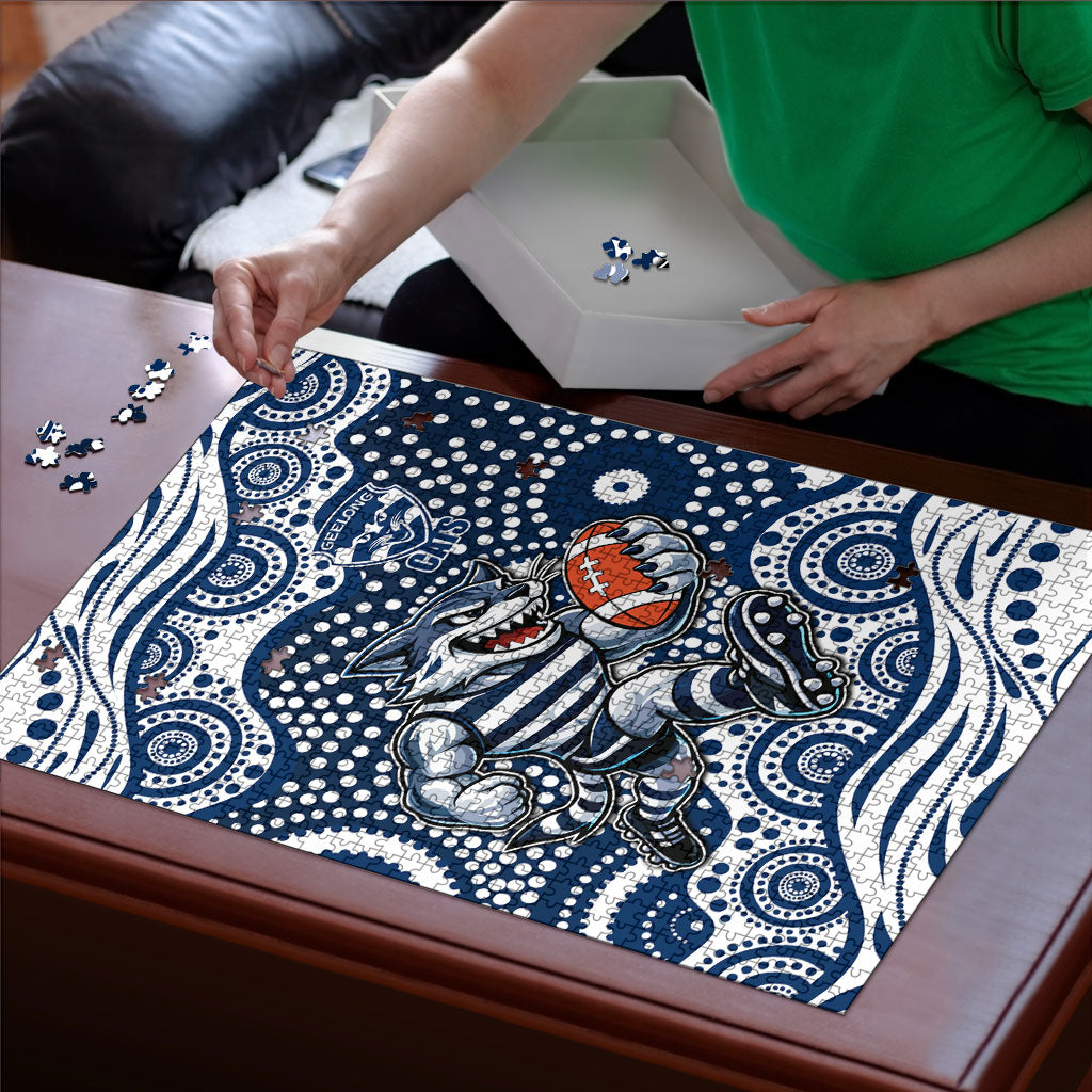 Geelong Cats Puzzle Aboriginal Dot Pattern - Football Mascot Heritage Pride