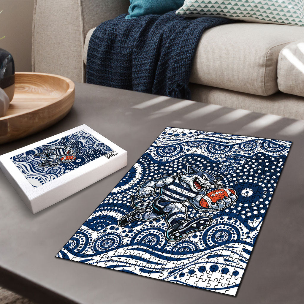 Geelong Cats Puzzle Aboriginal Dot Pattern - Football Mascot Heritage Pride