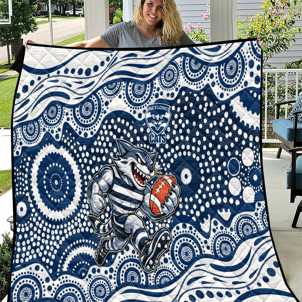 Geelong Cats Quilt Aboriginal Dot Pattern - Football Mascot Heritage Pride
