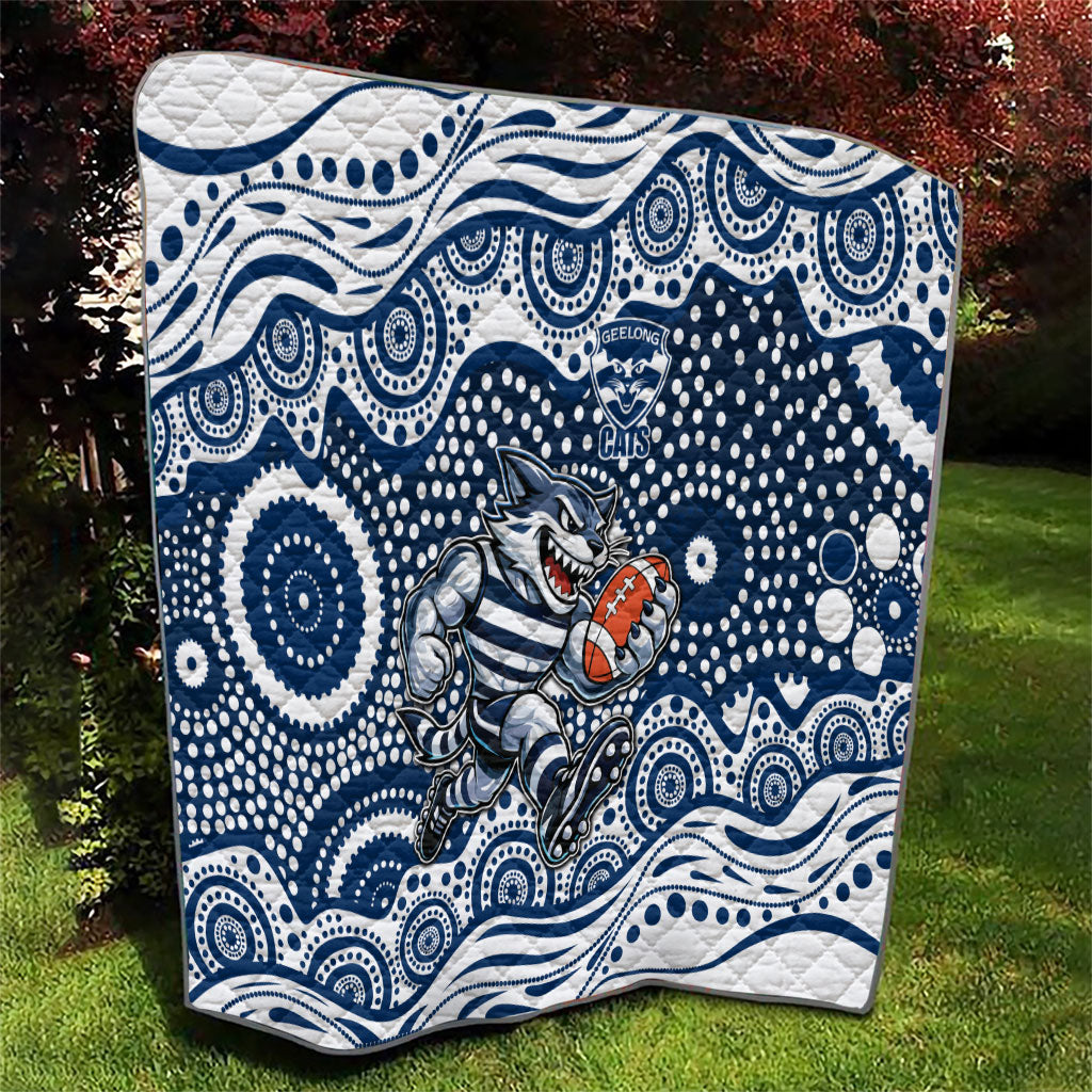 Geelong Cats Quilt Aboriginal Dot Pattern - Football Mascot Heritage Pride