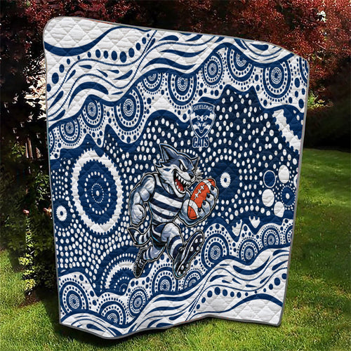 Geelong Cats Quilt Aboriginal Dot Pattern - Football Mascot Heritage Pride