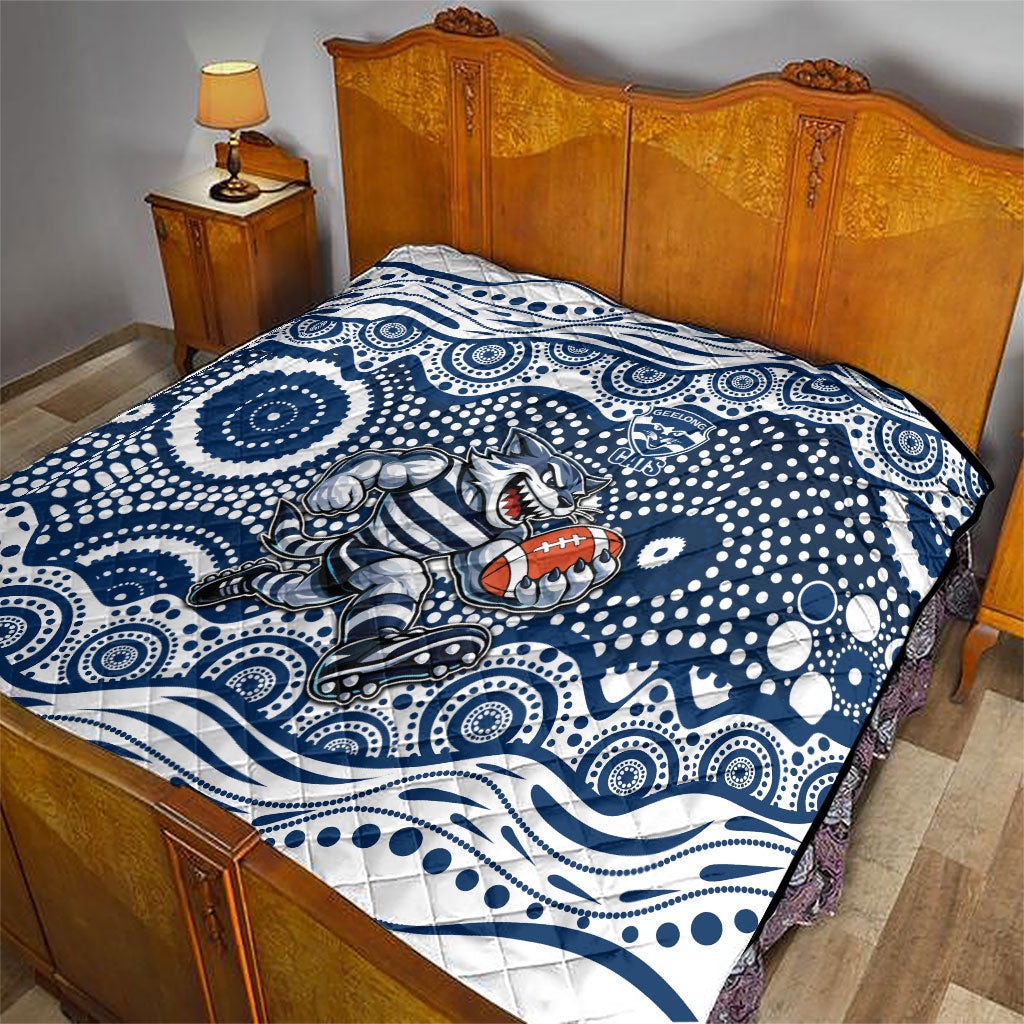Geelong Cats Quilt Aboriginal Dot Pattern - Football Mascot Heritage Pride