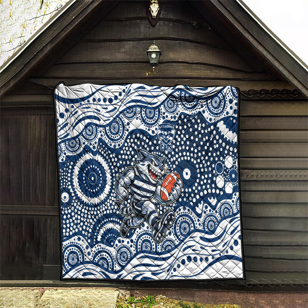 Geelong Cats Quilt Aboriginal Dot Pattern - Football Mascot Heritage Pride