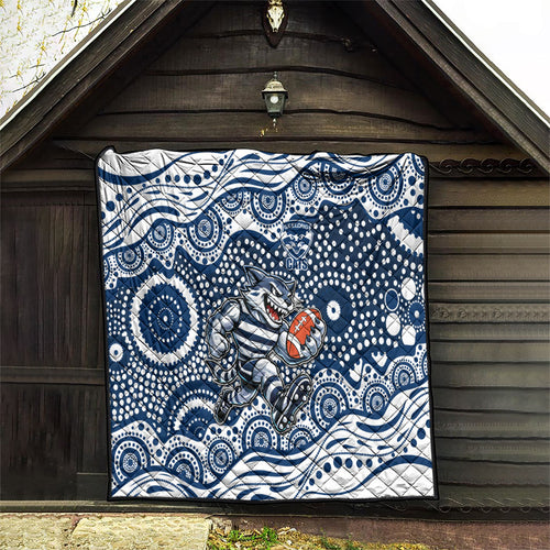 Geelong Cats Quilt Aboriginal Dot Pattern - Football Mascot Heritage Pride