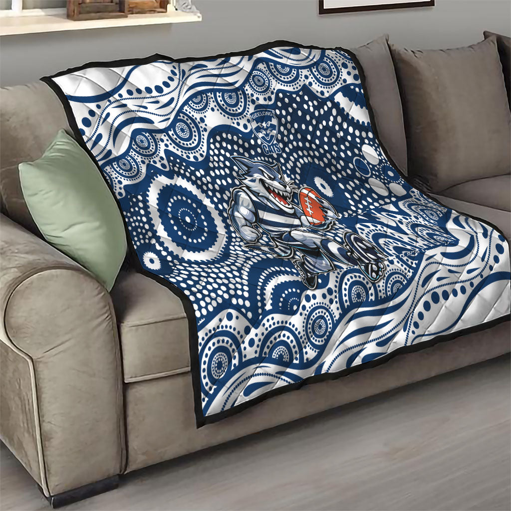 Geelong Cats Quilt Aboriginal Dot Pattern - Football Mascot Heritage Pride