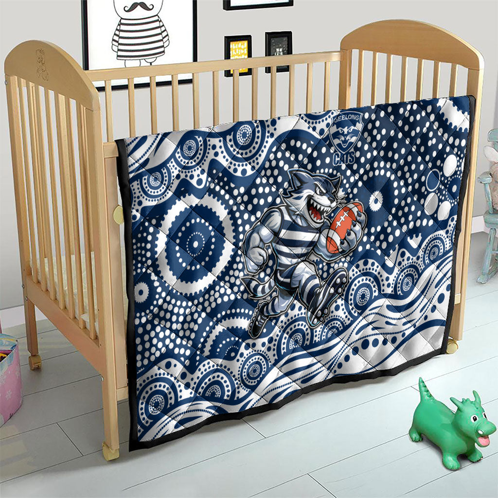 Geelong Cats Quilt Aboriginal Dot Pattern - Football Mascot Heritage Pride