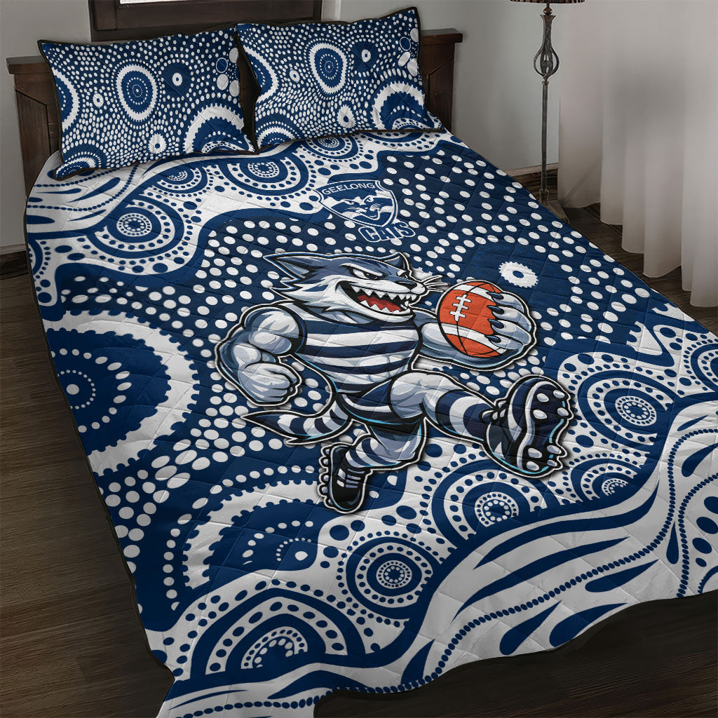 Geelong Cats Quilt Bed Set Aboriginal Dot Pattern - Football Mascot Heritage Pride