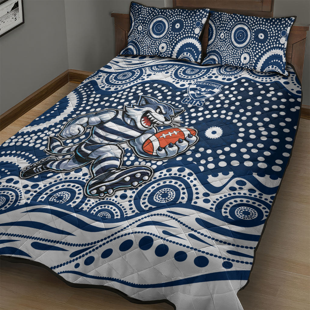 Geelong Cats Quilt Bed Set Aboriginal Dot Pattern - Football Mascot Heritage Pride