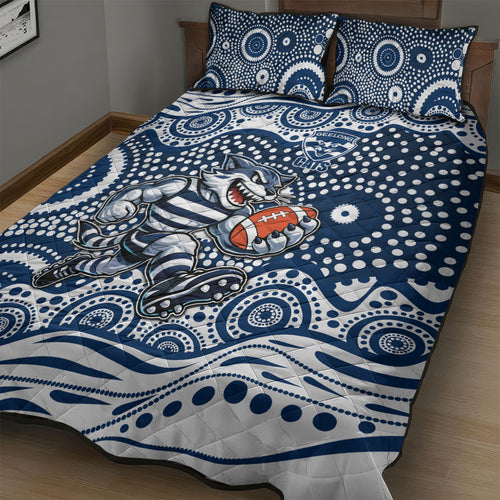 Geelong Cats Quilt Bed Set Aboriginal Dot Pattern - Football Mascot Heritage Pride