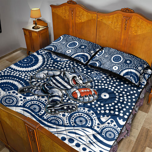 Geelong Cats Quilt Bed Set Aboriginal Dot Pattern - Football Mascot Heritage Pride